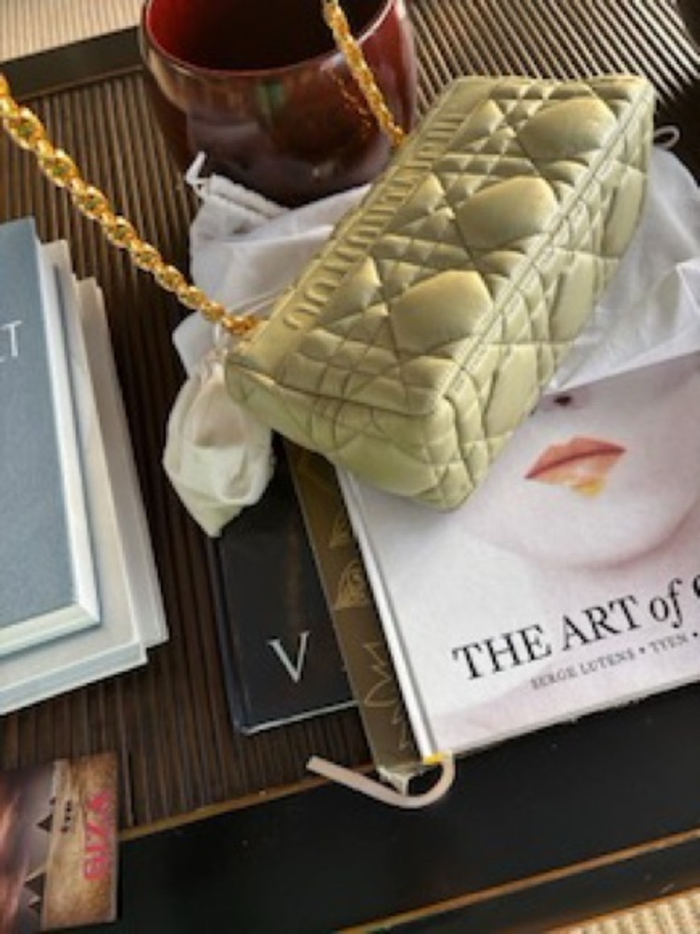 Dior Quilted Crossbody medium Bag in Sage Green with Gold CD Accent - Picture 12 of 13